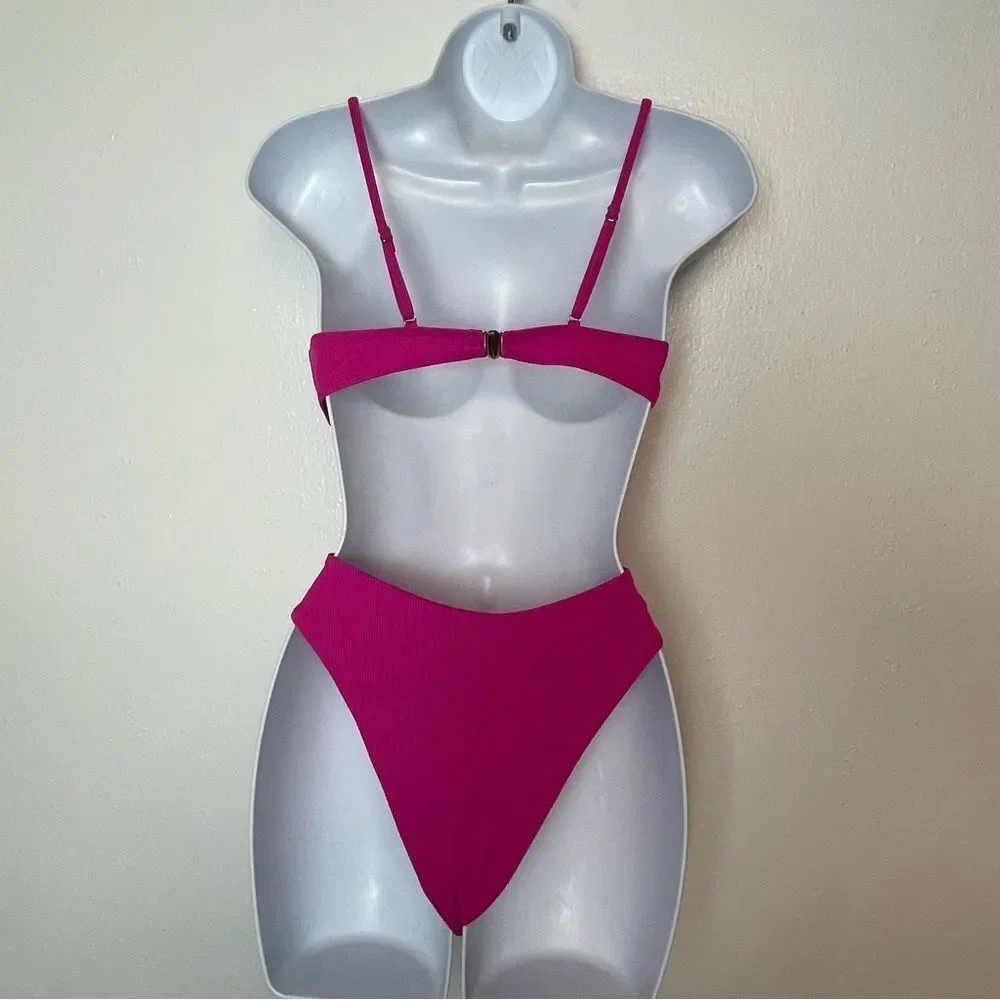 Bright Pink Bikini with Structured Top and High Cut Thigh Bottom
